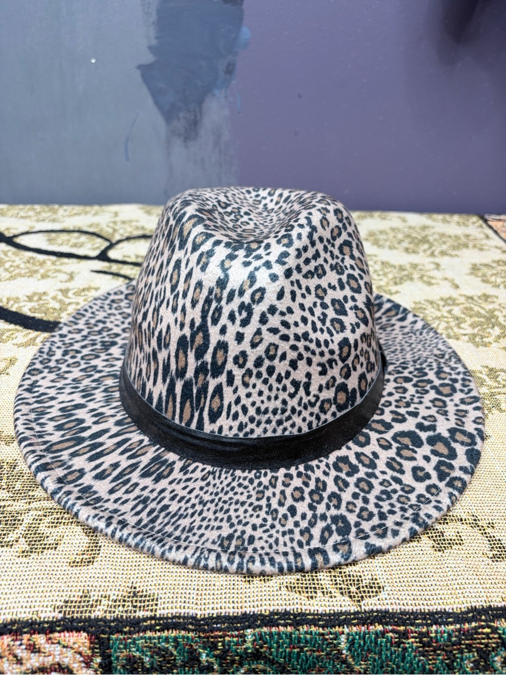 Women’s Leopard Animal Print Wide Brim Fedora Hat One Size